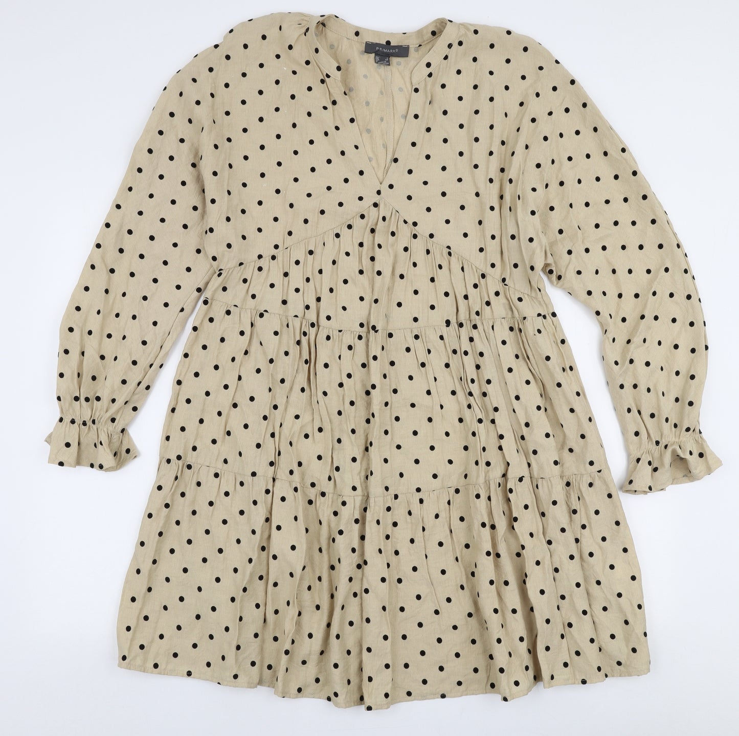 Primark Womens Beige Polka Dot Viscose Trapeze & Swing  Size 12  V-Neck Pullover - Smock dress