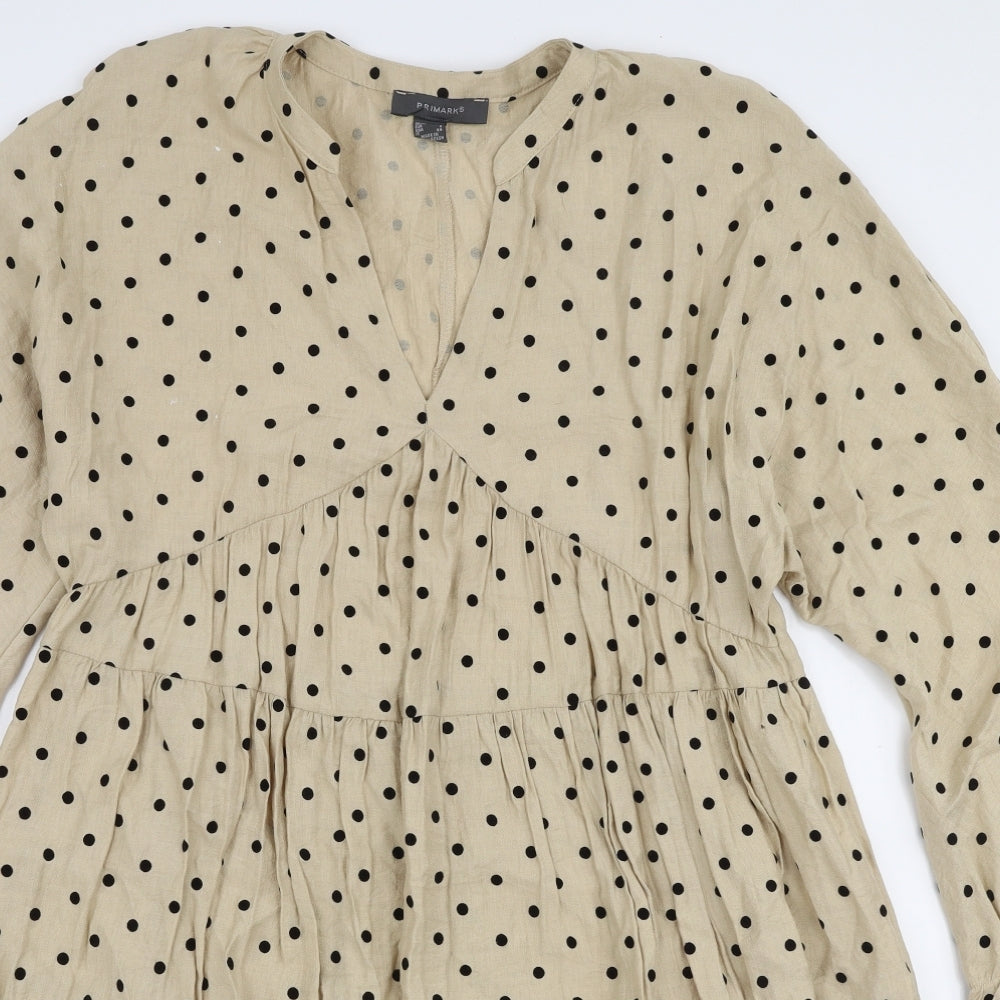 Primark Womens Beige Polka Dot Viscose Trapeze & Swing  Size 12  V-Neck Pullover - Smock dress