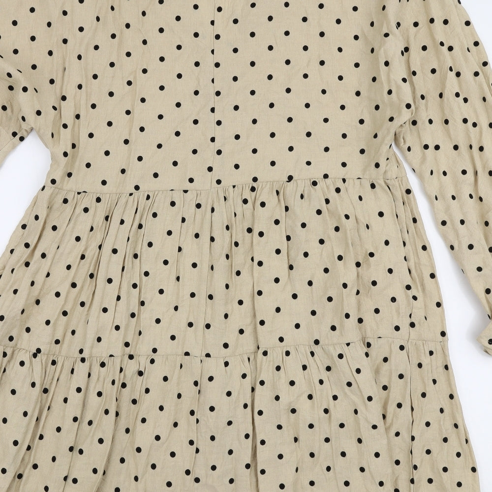 Primark Womens Beige Polka Dot Viscose Trapeze & Swing  Size 12  V-Neck Pullover - Smock dress