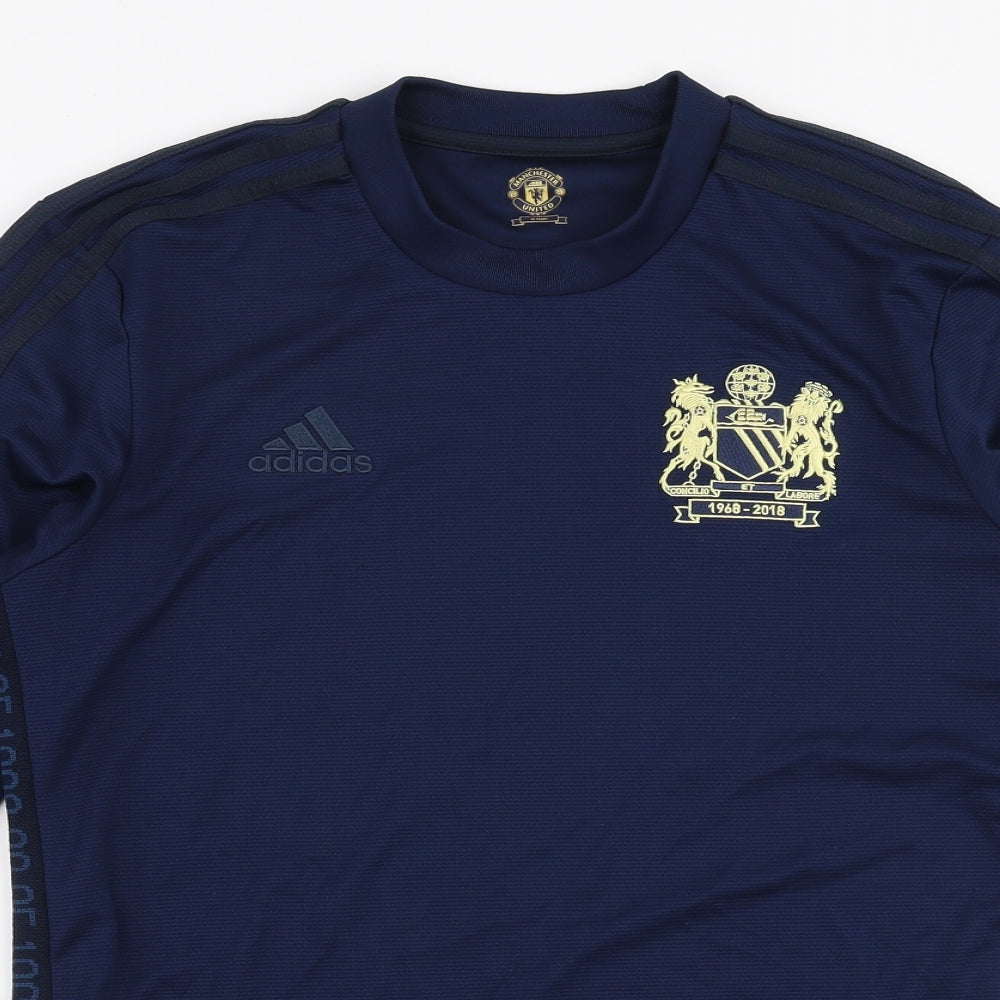 adidas Mens Blue Striped Polyester Pullover Sweatshirt Size M   - Manchester United