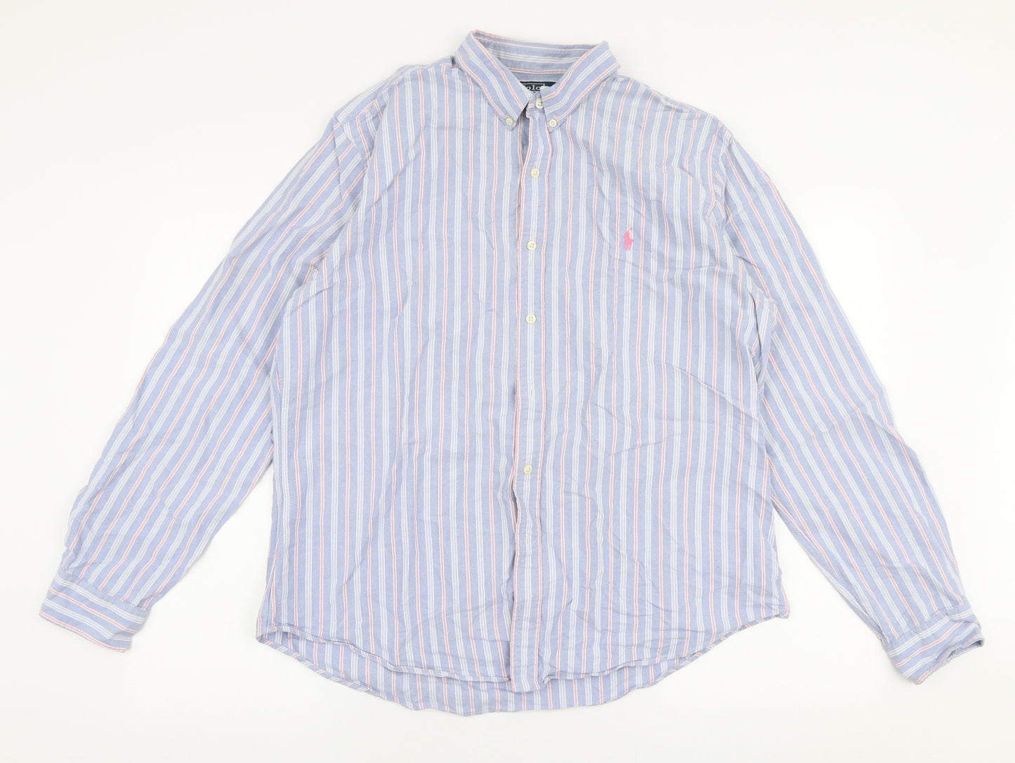 Ralph Lauren Mens Multicoloured Striped Cotton  Button-Up Size L Collared Button