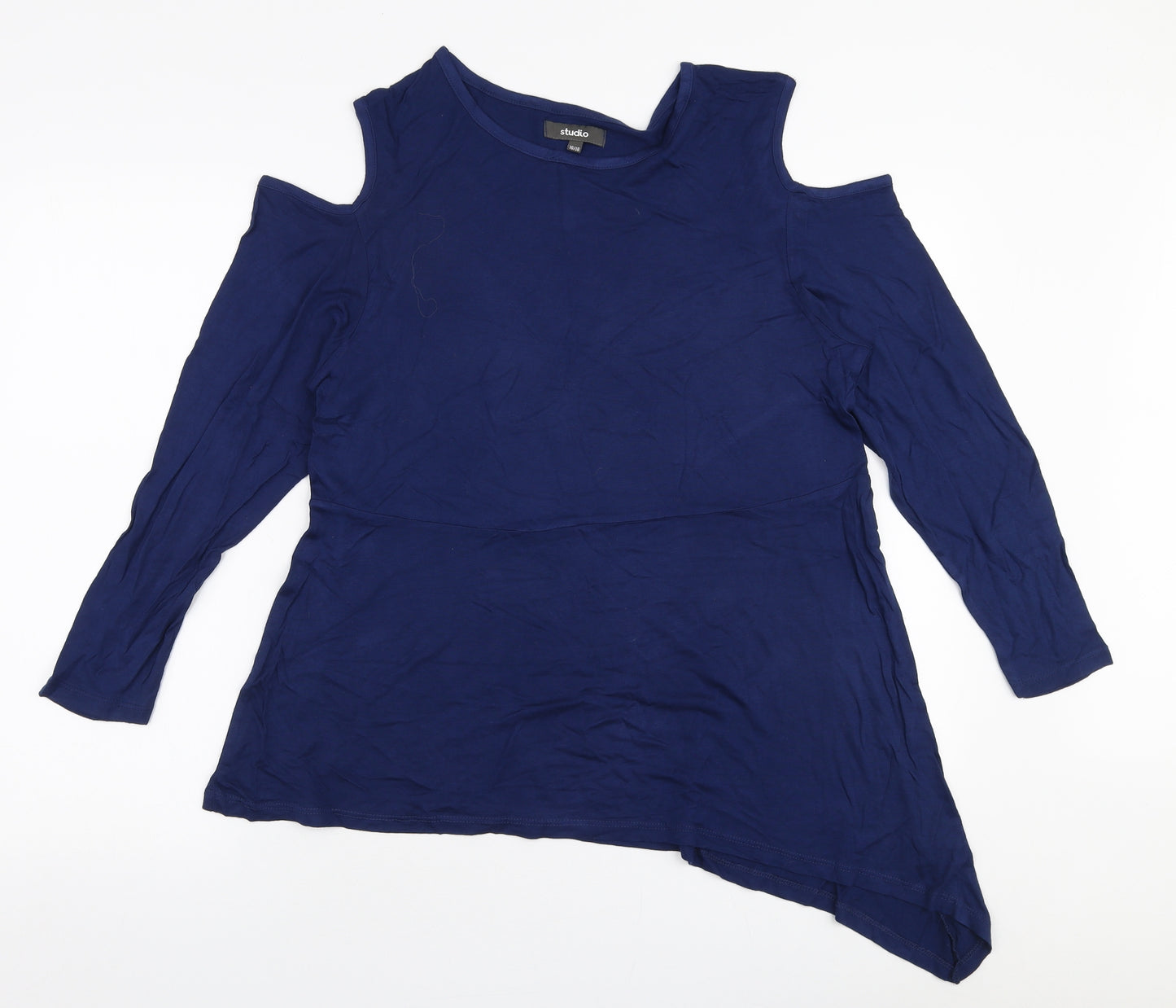 Studio Womens Blue  Viscose Jersey Blouse Size 16 Round Neck - Cold shoulder
