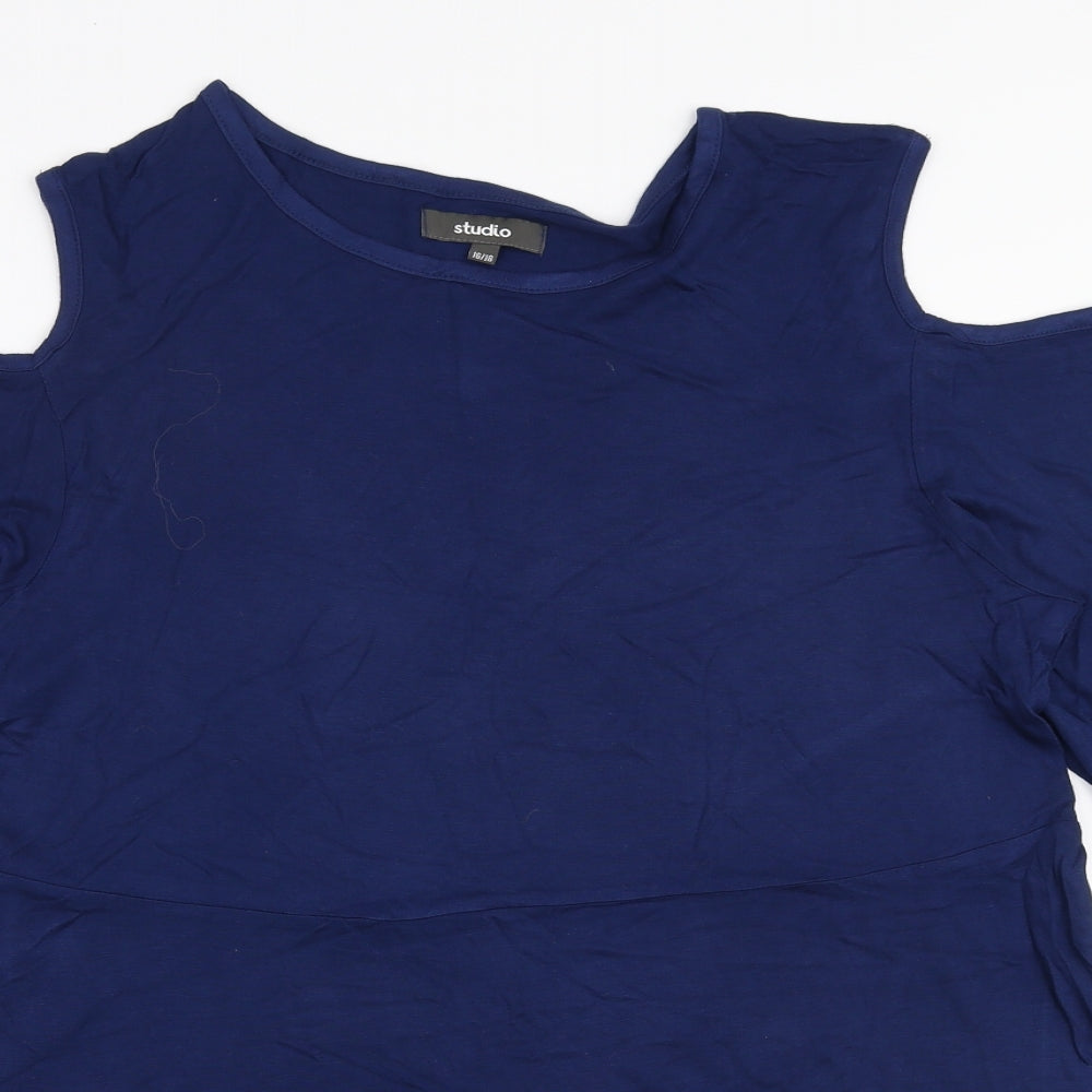 Studio Womens Blue  Viscose Jersey Blouse Size 16 Round Neck - Cold shoulder