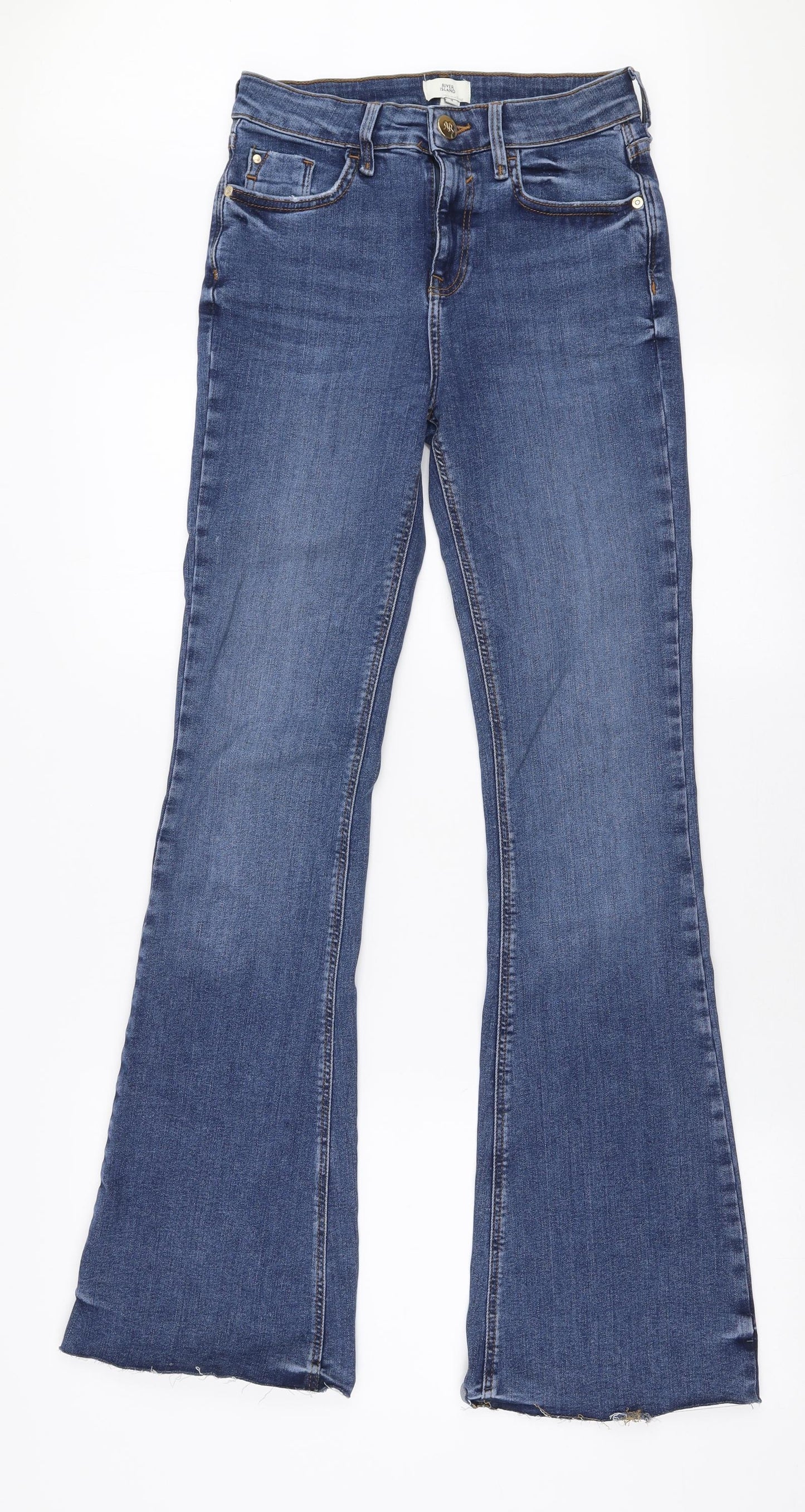 River Island Womens Blue  Cotton Flared Jeans Size 8 L32 in Regular Zip