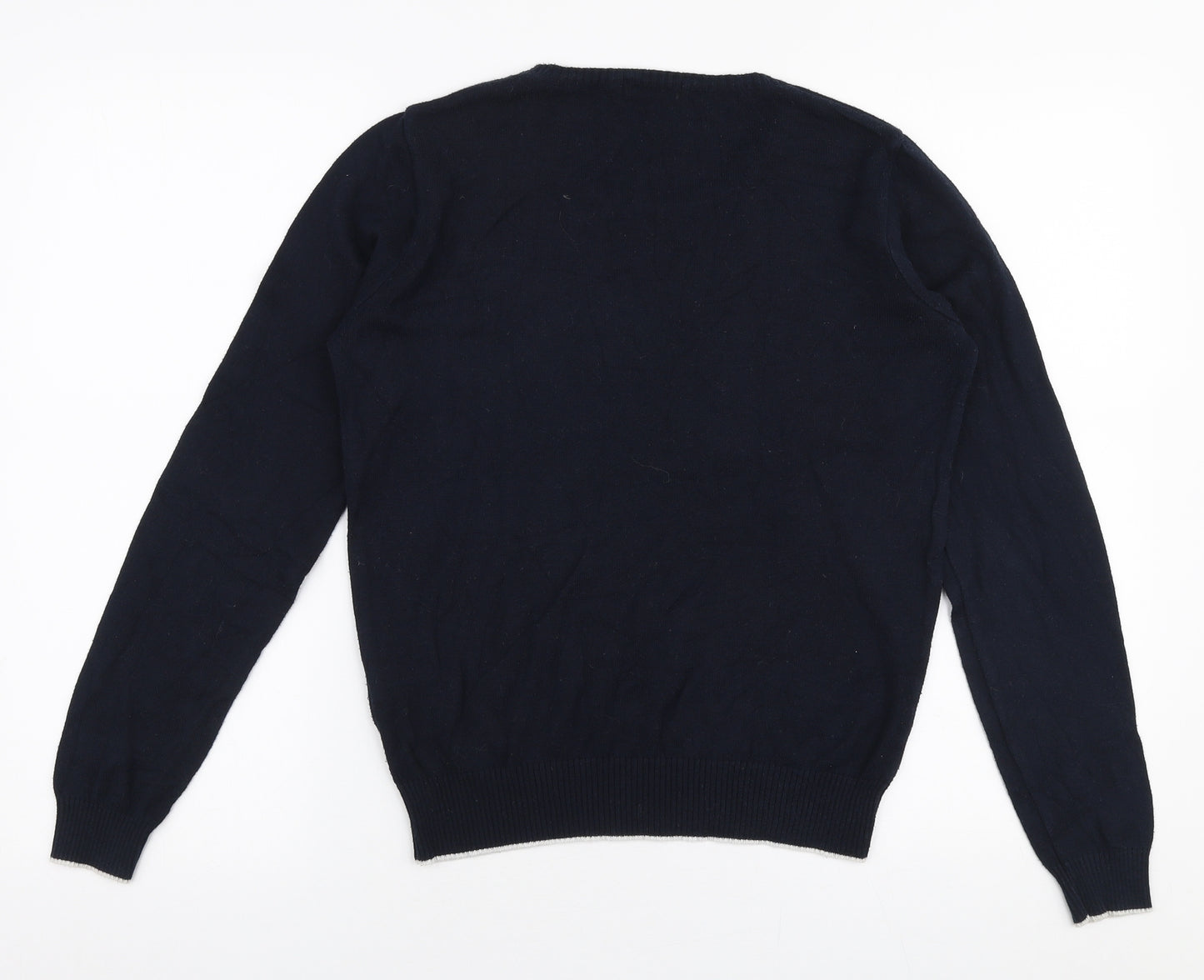 F&F Womens Blue Round Neck  Cotton Pullover Jumper Size 10   - Cat