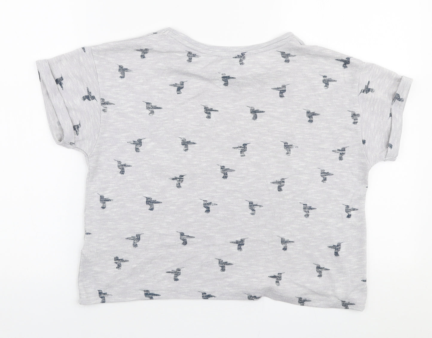 New Look Girls Grey  Polyester Pullover T-Shirt Size 14-15 Years Round Neck Pullover - Birds
