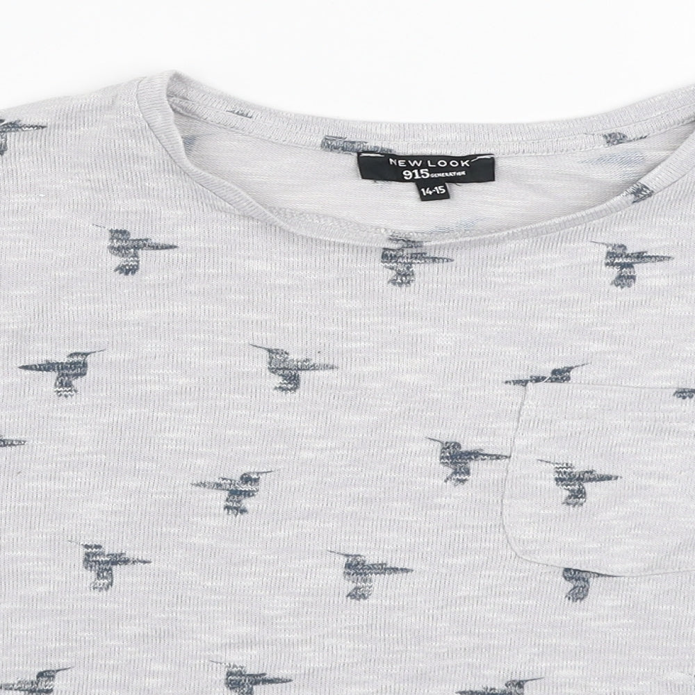 New Look Girls Grey  Polyester Pullover T-Shirt Size 14-15 Years Round Neck Pullover - Birds