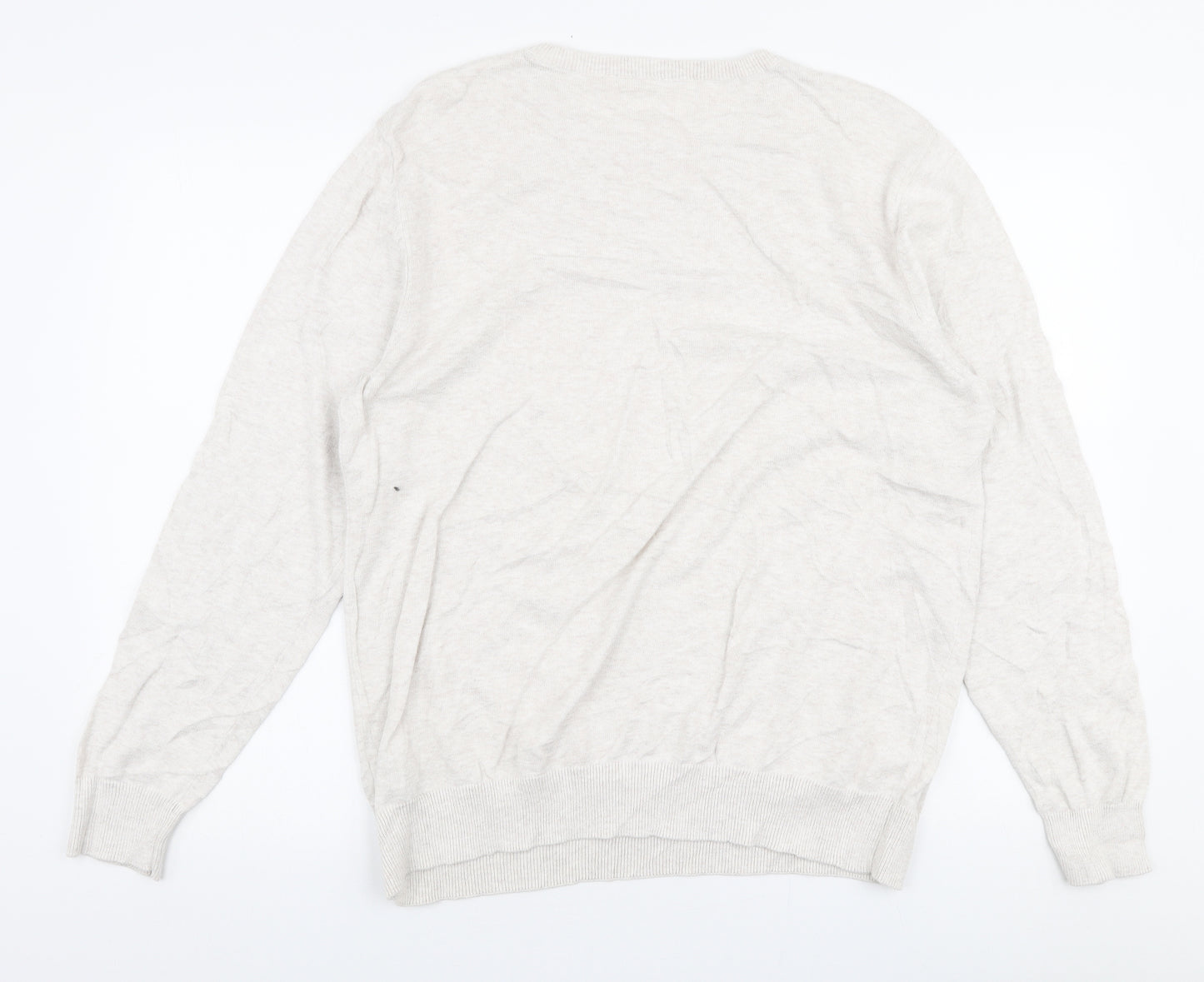 George Mens Ivory Round Neck  Cotton Pullover Jumper Size L