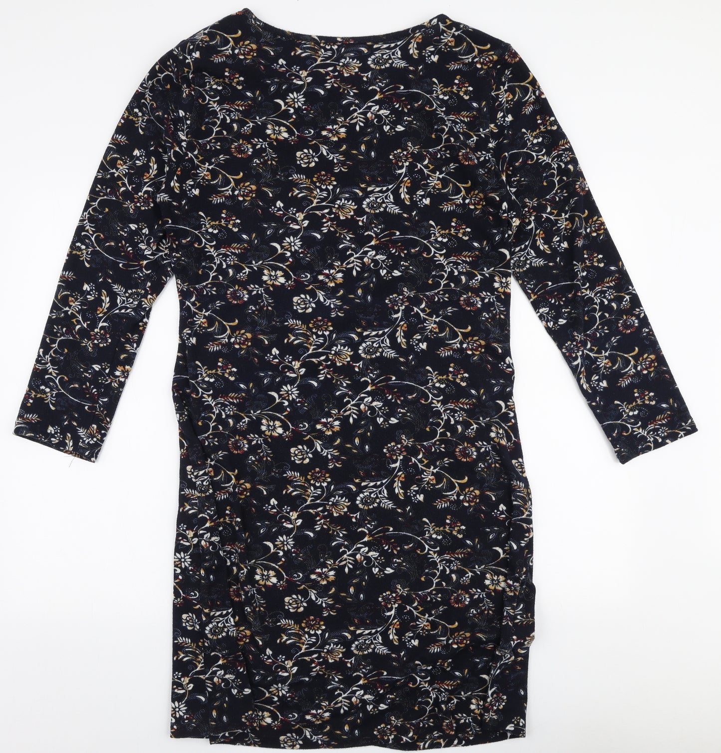 Paco Boutique Womens Blue Floral Polyester A-Line  Size 14  Round Neck Pullover