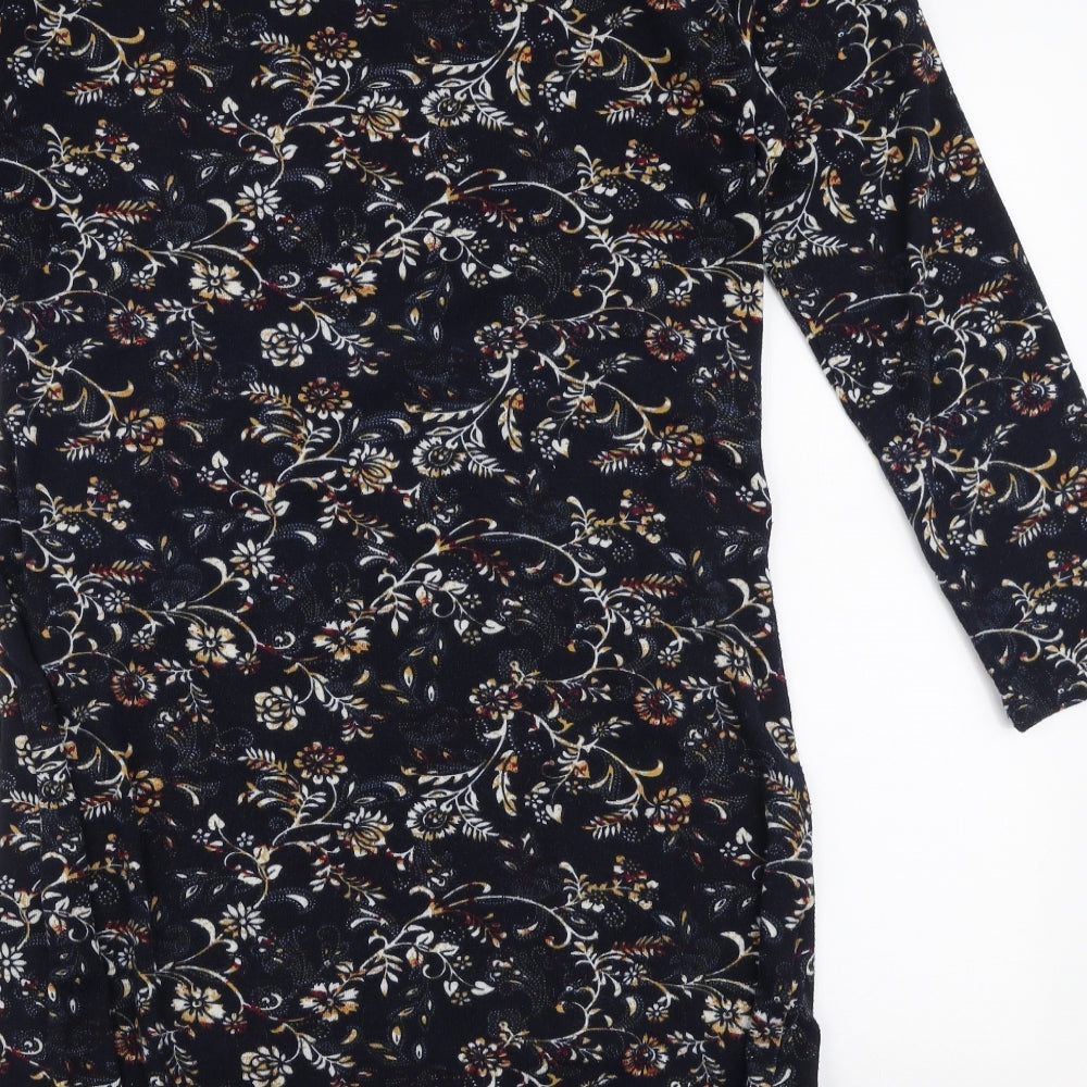 Paco Boutique Womens Blue Floral Polyester A-Line  Size 14  Round Neck Pullover