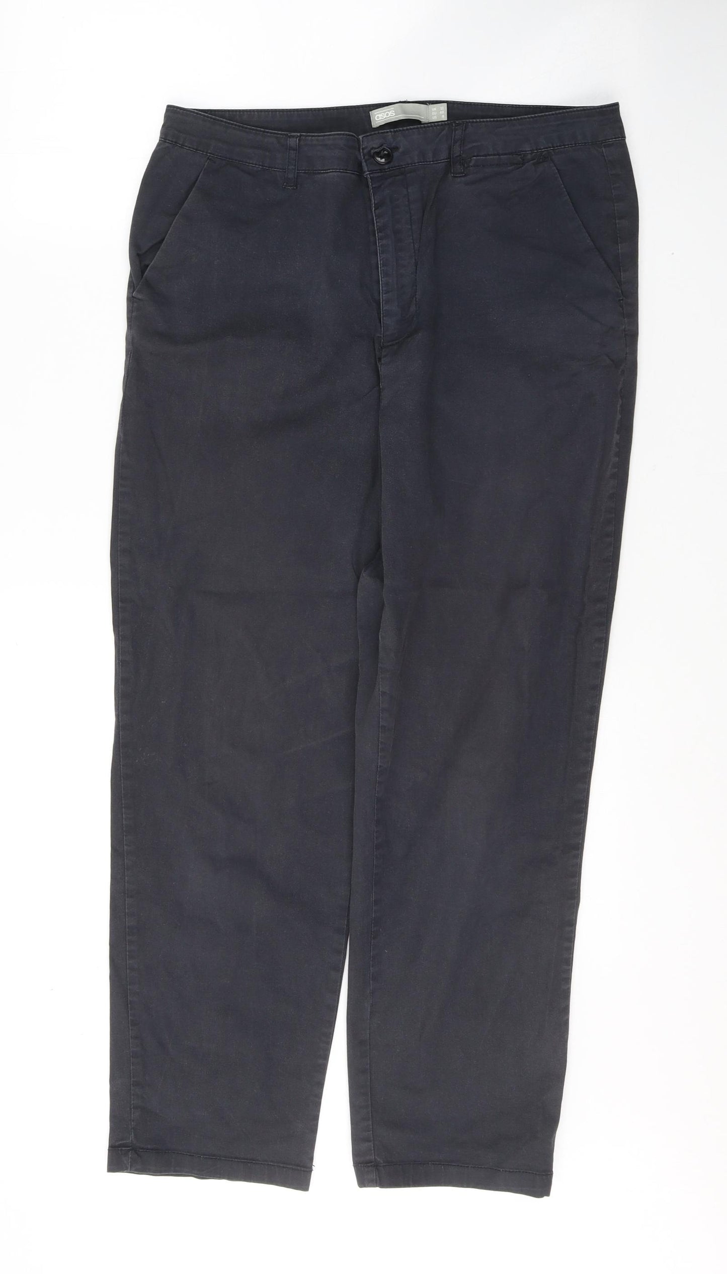 ASOS Womens Grey  Cotton Trousers  Size 12 L25 in Regular Button