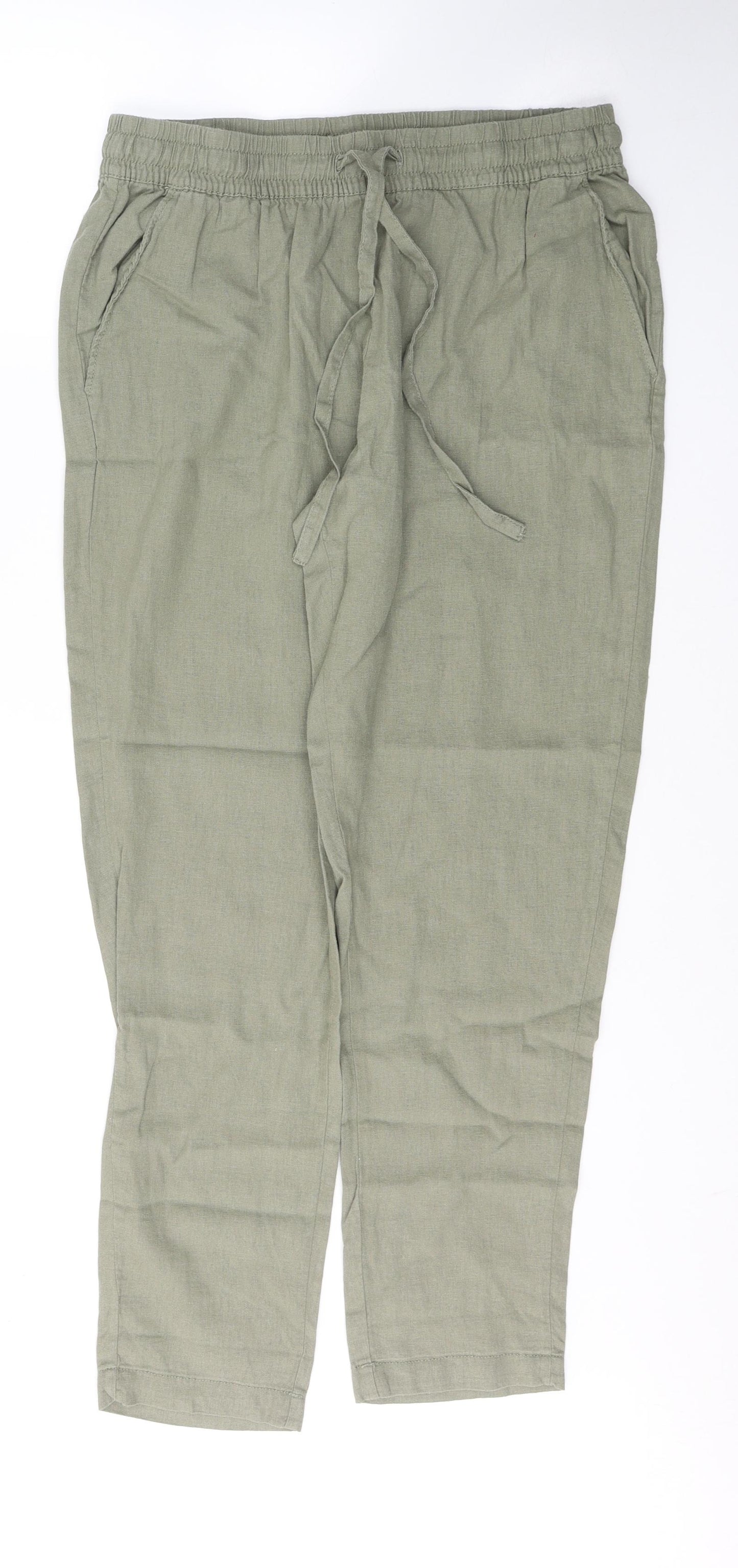Primark Womens Green  Linen Trousers  Size 12 L28 in Regular Tie
