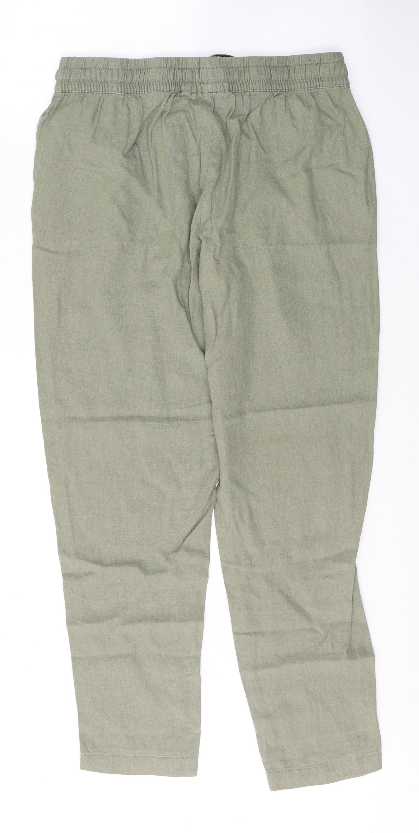 Primark Womens Green  Linen Trousers  Size 12 L28 in Regular Tie