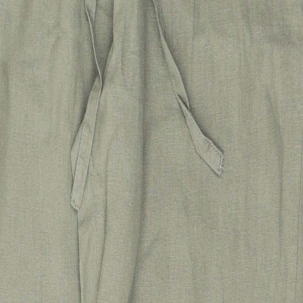 Primark Womens Green  Linen Trousers  Size 12 L28 in Regular Tie
