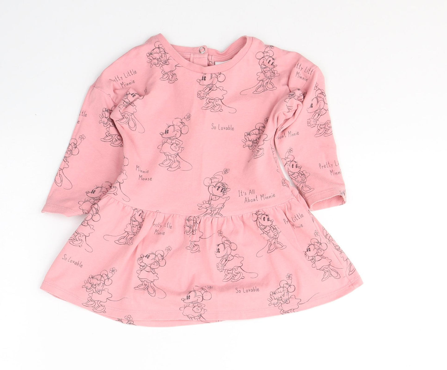 Disney Baby Girls Pink  Cotton Fit & Flare  Size 9-12 Months  Round Neck Button - Minnie mouse