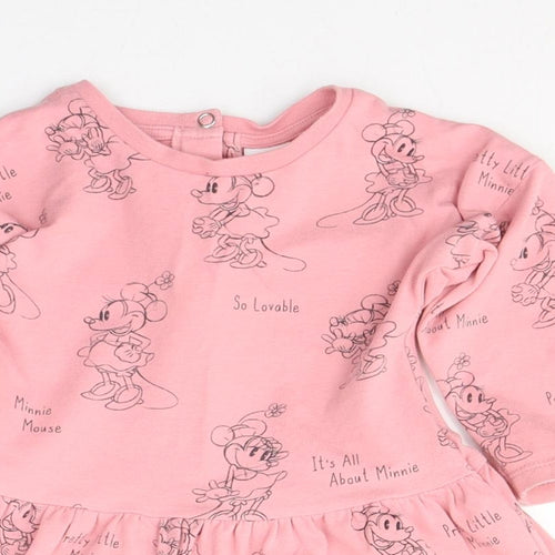 Disney Baby Girls Pink  Cotton Fit & Flare  Size 9-12 Months  Round Neck Button - Minnie mouse