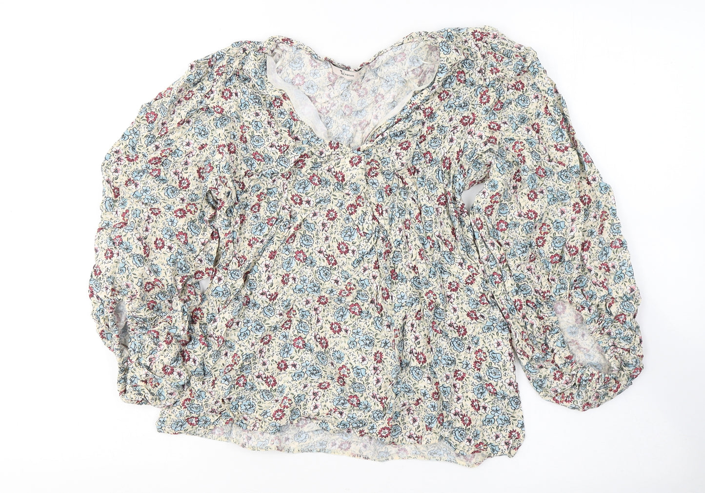 TU Womens Ivory Floral Viscose Jersey Blouse Size 12 Round Neck