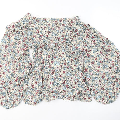 TU Womens Ivory Floral Viscose Jersey Blouse Size 12 Round Neck