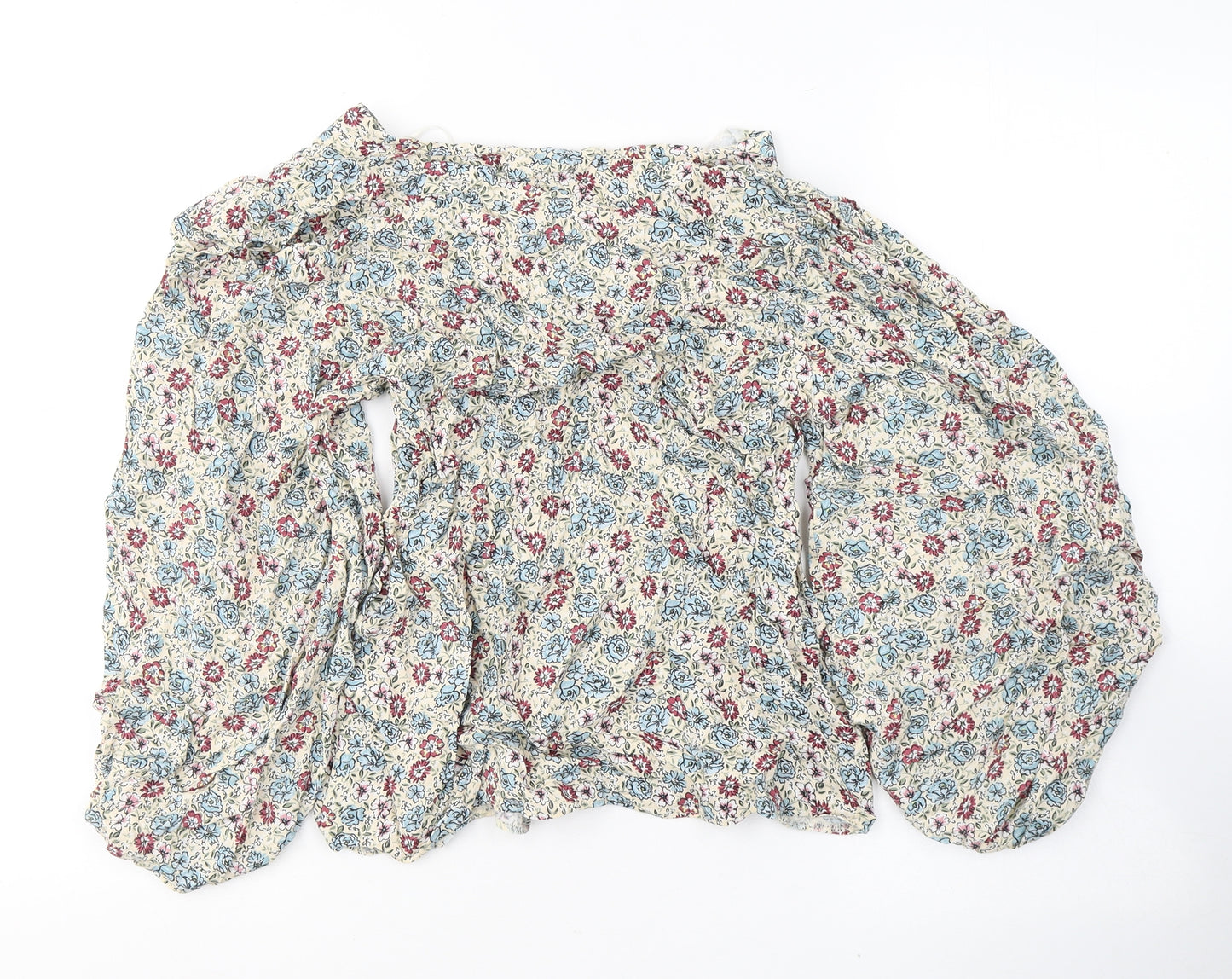 TU Womens Ivory Floral Viscose Jersey Blouse Size 12 Round Neck