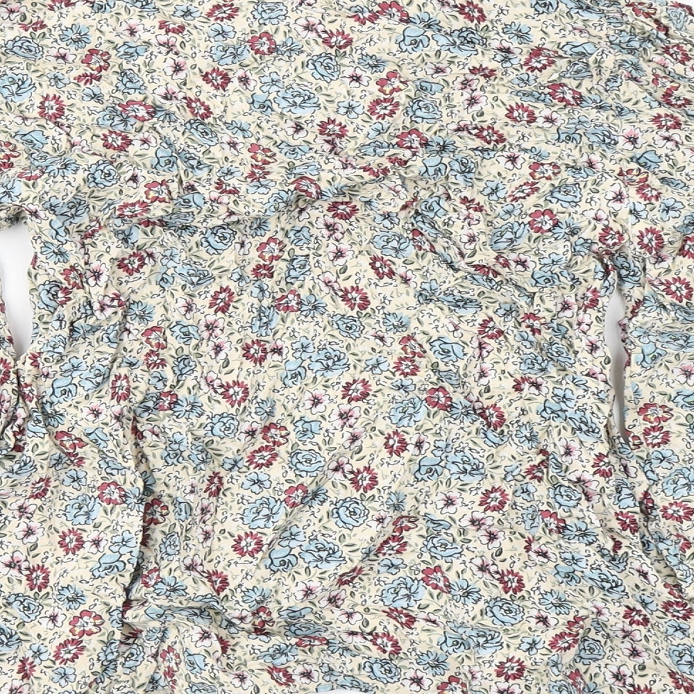TU Womens Ivory Floral Viscose Jersey Blouse Size 12 Round Neck