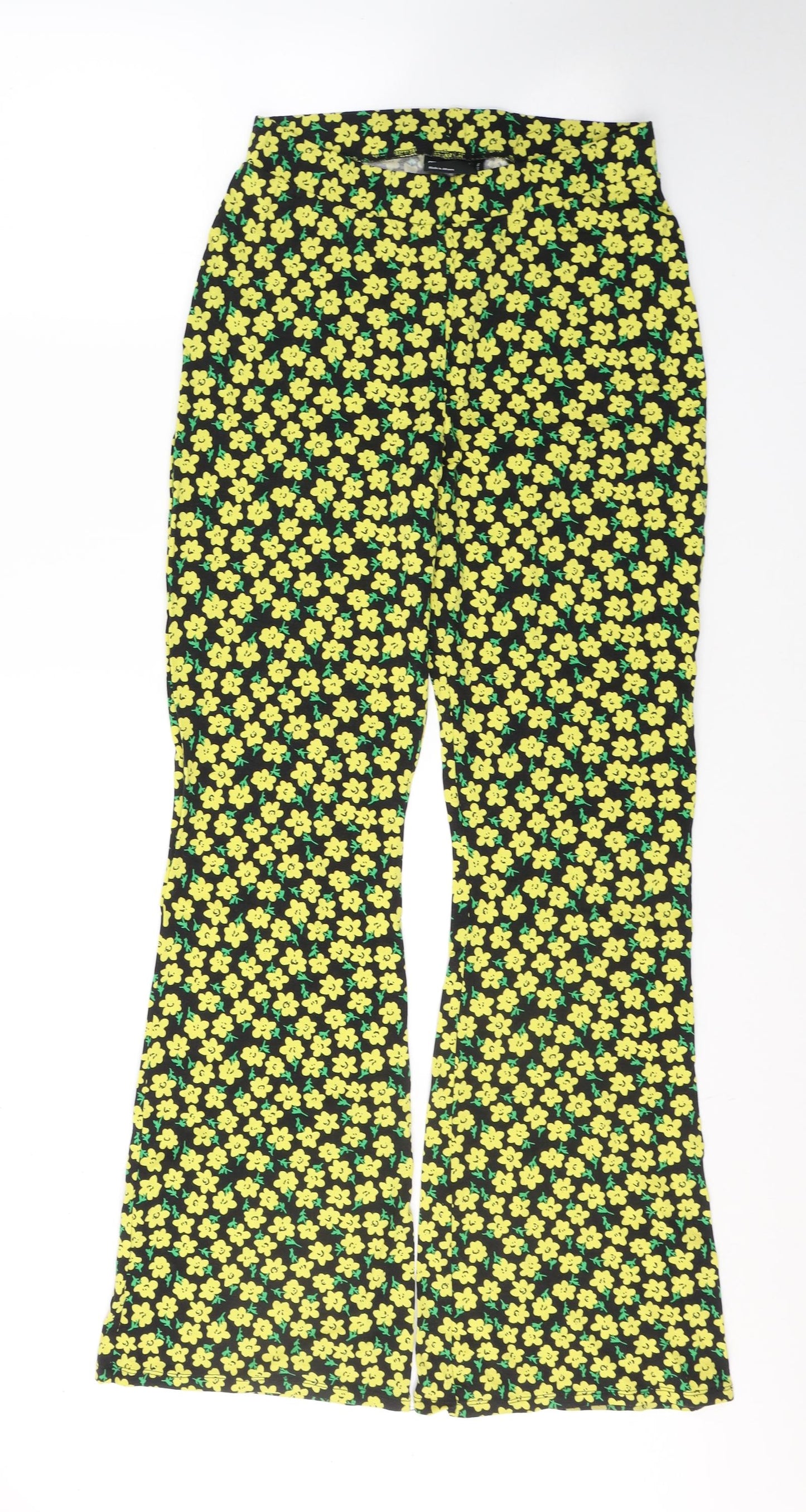 ASOS Womens Black Floral Cotton Trousers  Size 12 L32 in Regular