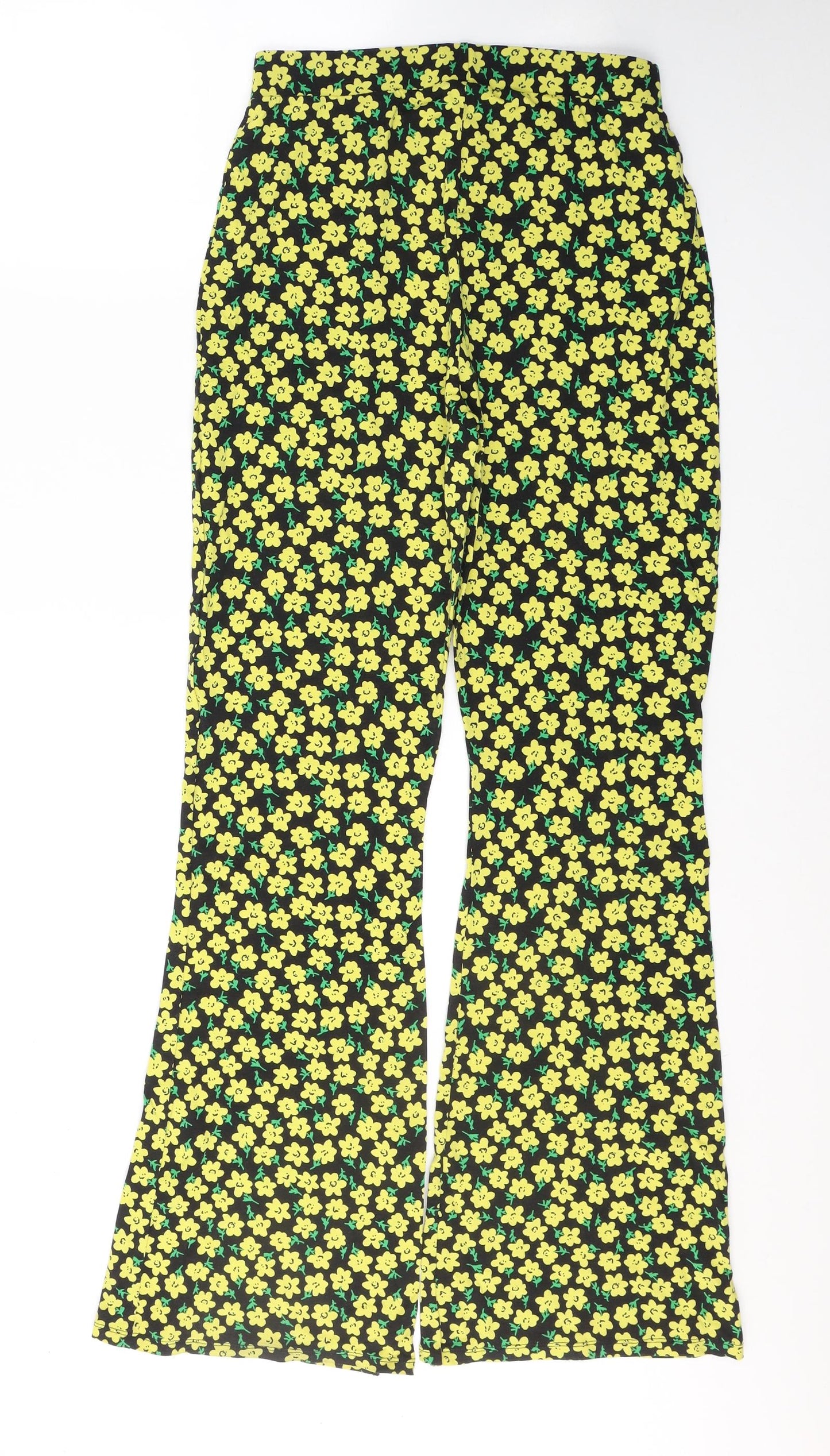 ASOS Womens Black Floral Cotton Trousers  Size 12 L32 in Regular