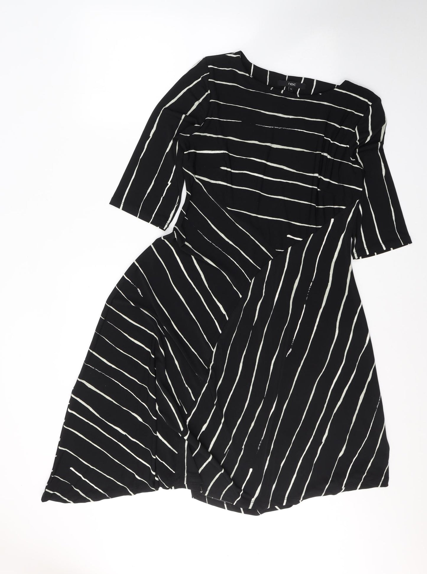 NEXT Womens Black Striped Polyester A-Line  Size 14  V-Neck Pullover