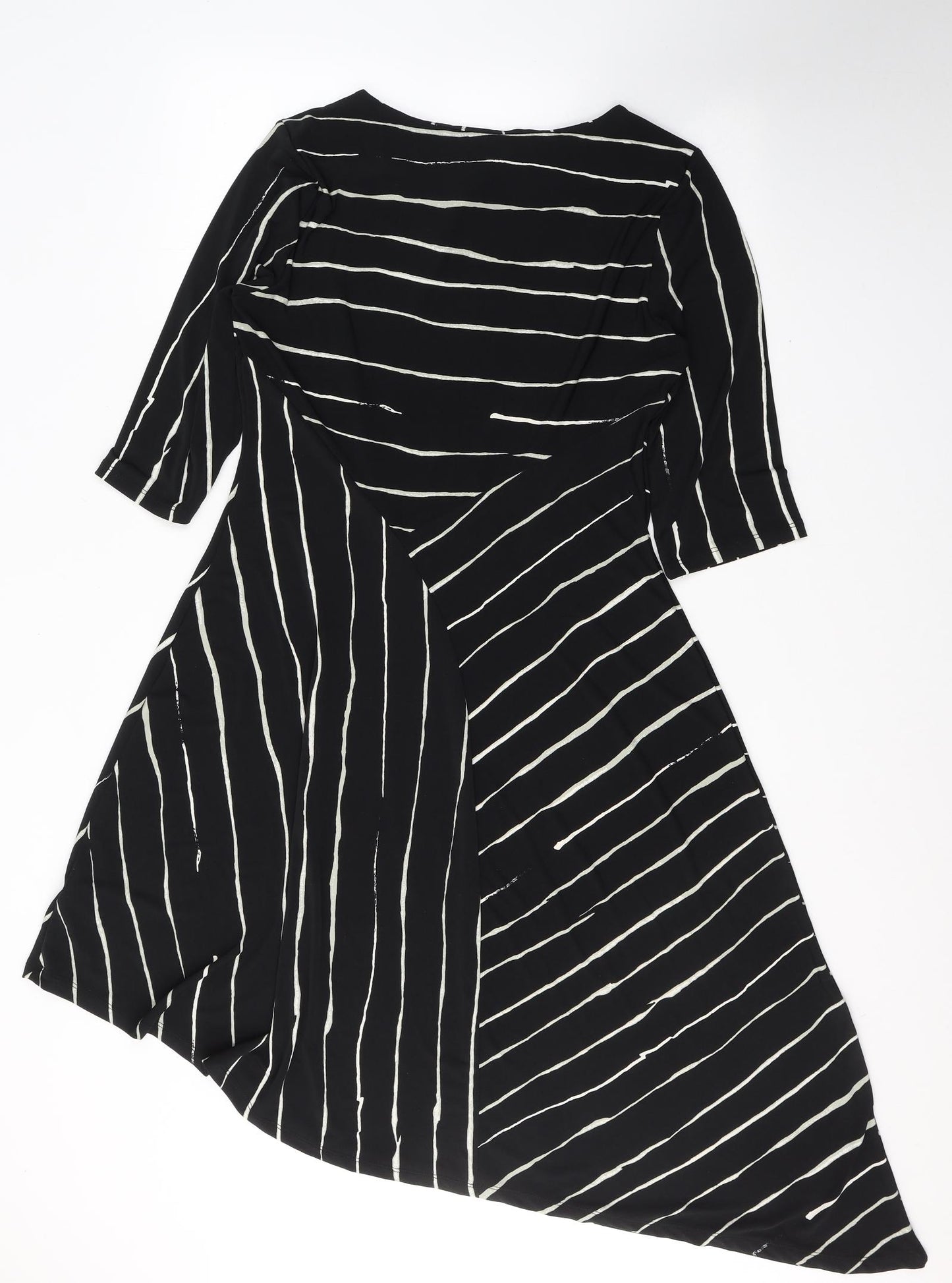 NEXT Womens Black Striped Polyester A-Line  Size 14  V-Neck Pullover