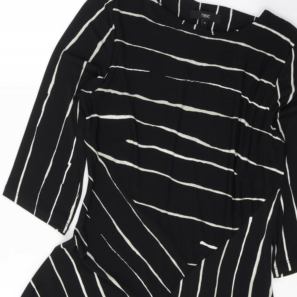 NEXT Womens Black Striped Polyester A-Line  Size 14  V-Neck Pullover
