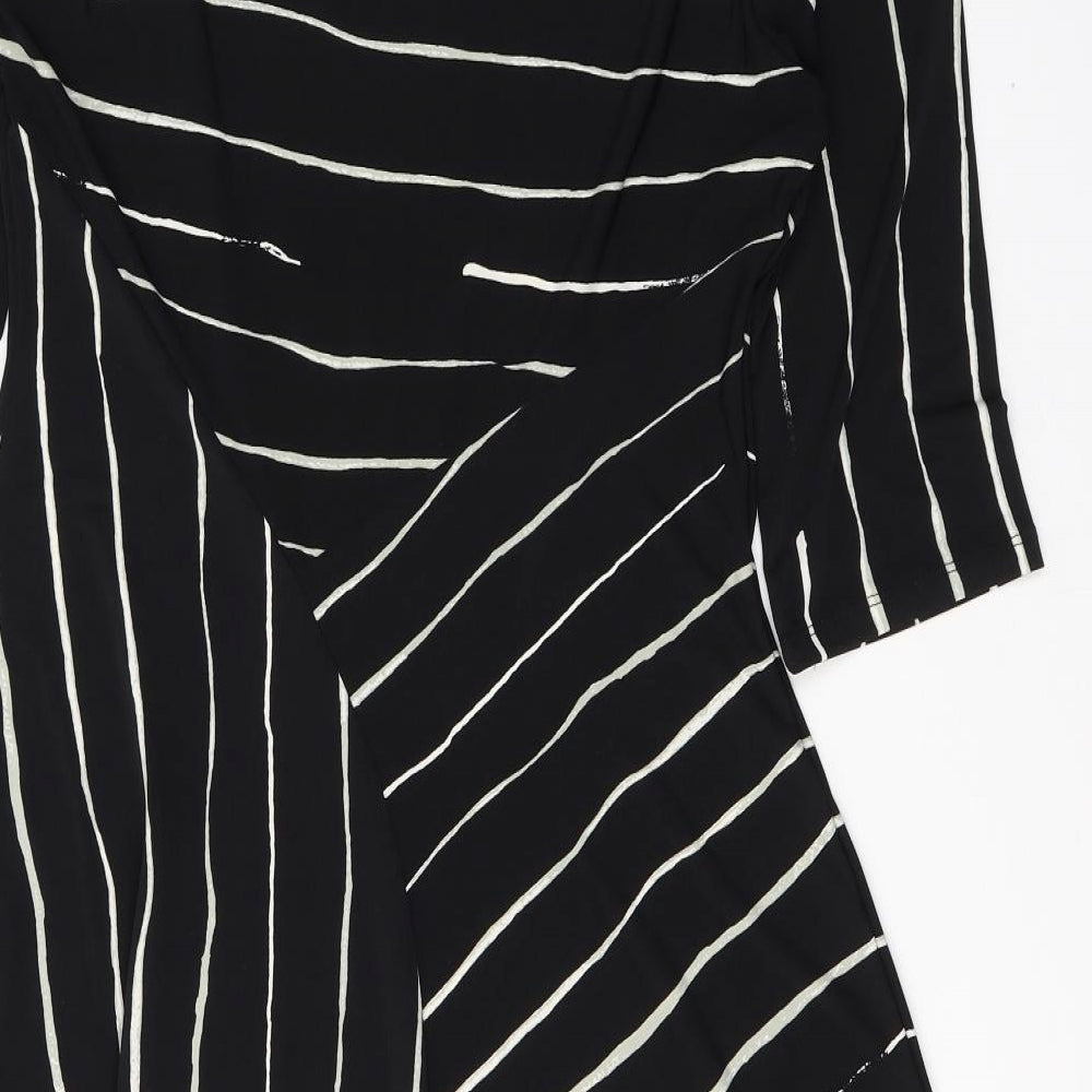 NEXT Womens Black Striped Polyester A-Line  Size 14  V-Neck Pullover