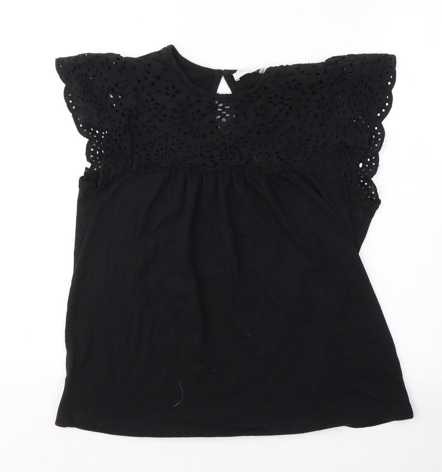 Papaya Womens Black  Cotton Basic T-Shirt Size 12 Round Neck