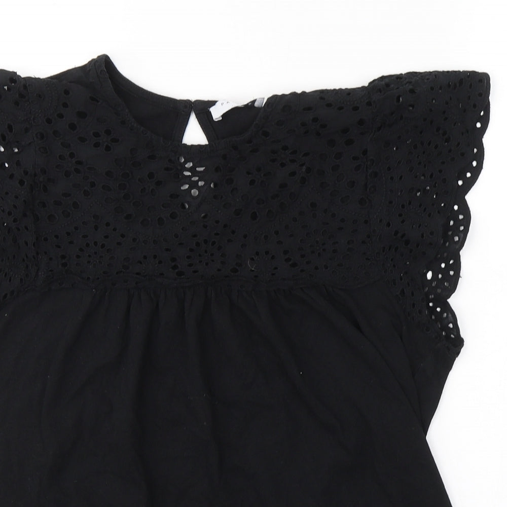 Papaya Womens Black  Cotton Basic T-Shirt Size 12 Round Neck