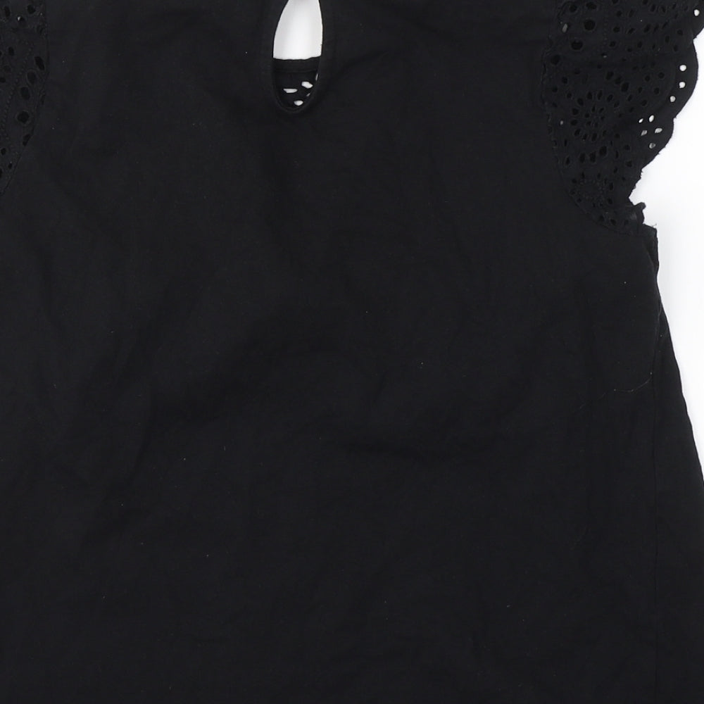 Papaya Womens Black  Cotton Basic T-Shirt Size 12 Round Neck