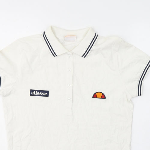 ellesse Womens White  Cotton Jersey Polo Size S Collared