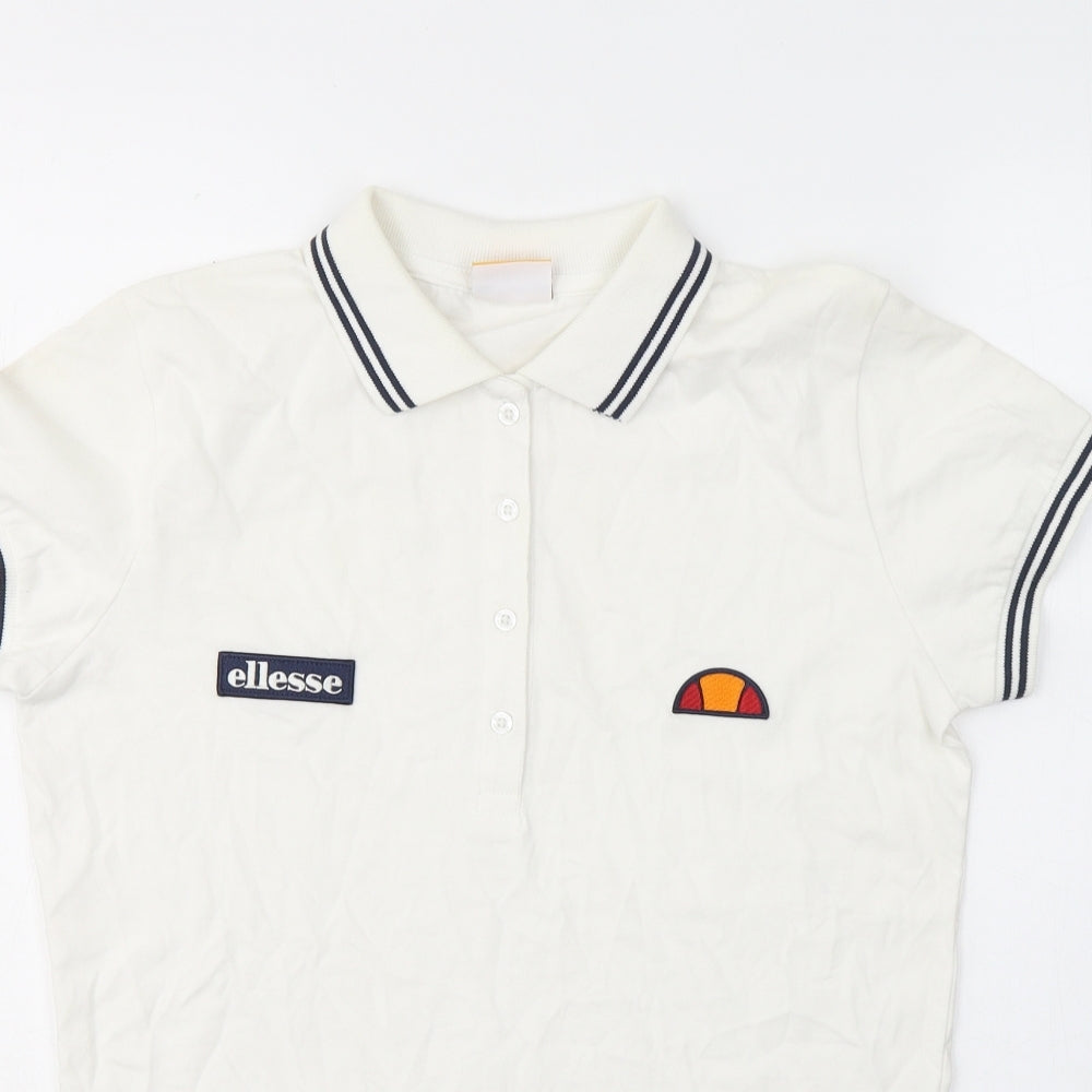 ellesse Womens White  Cotton Jersey Polo Size S Collared