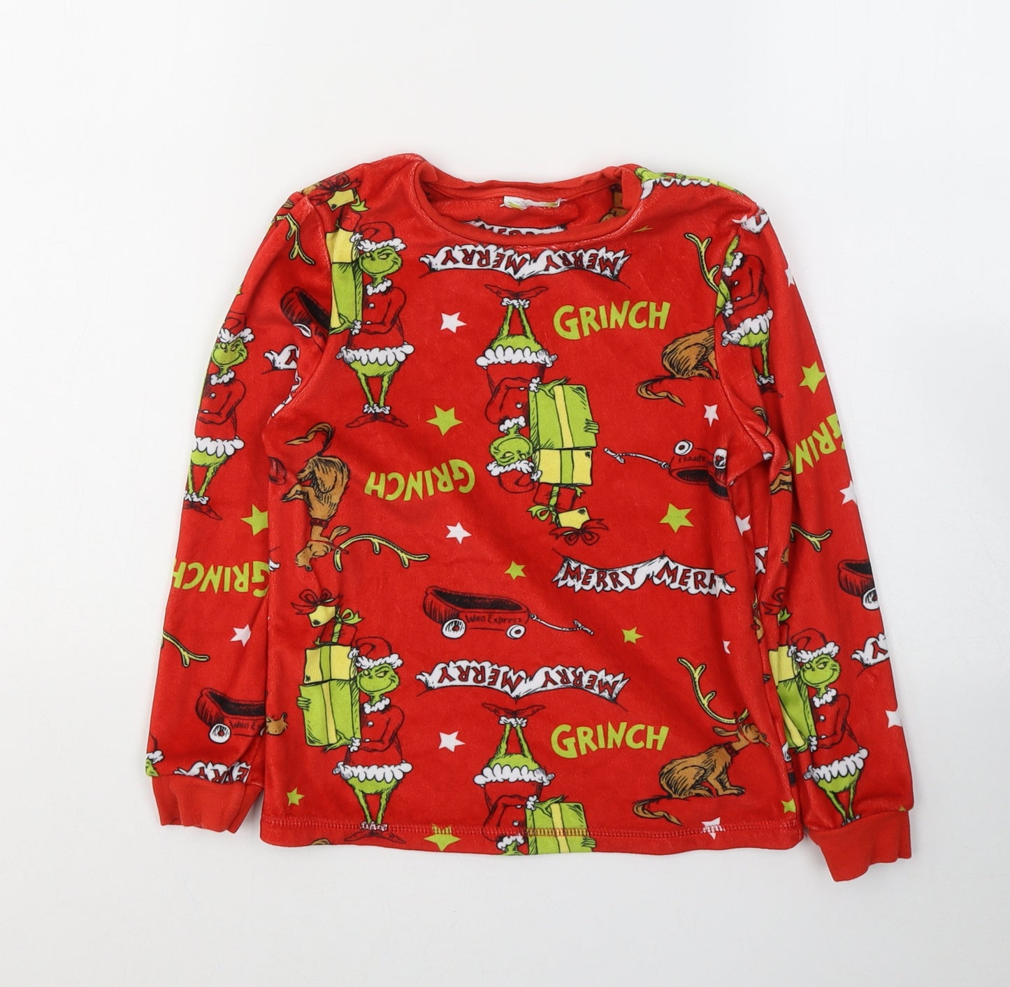 The Grinch Boys Red Geometric Polyester  Pyjama Top Size 4-5 Years  Pullover - Merry Christmas