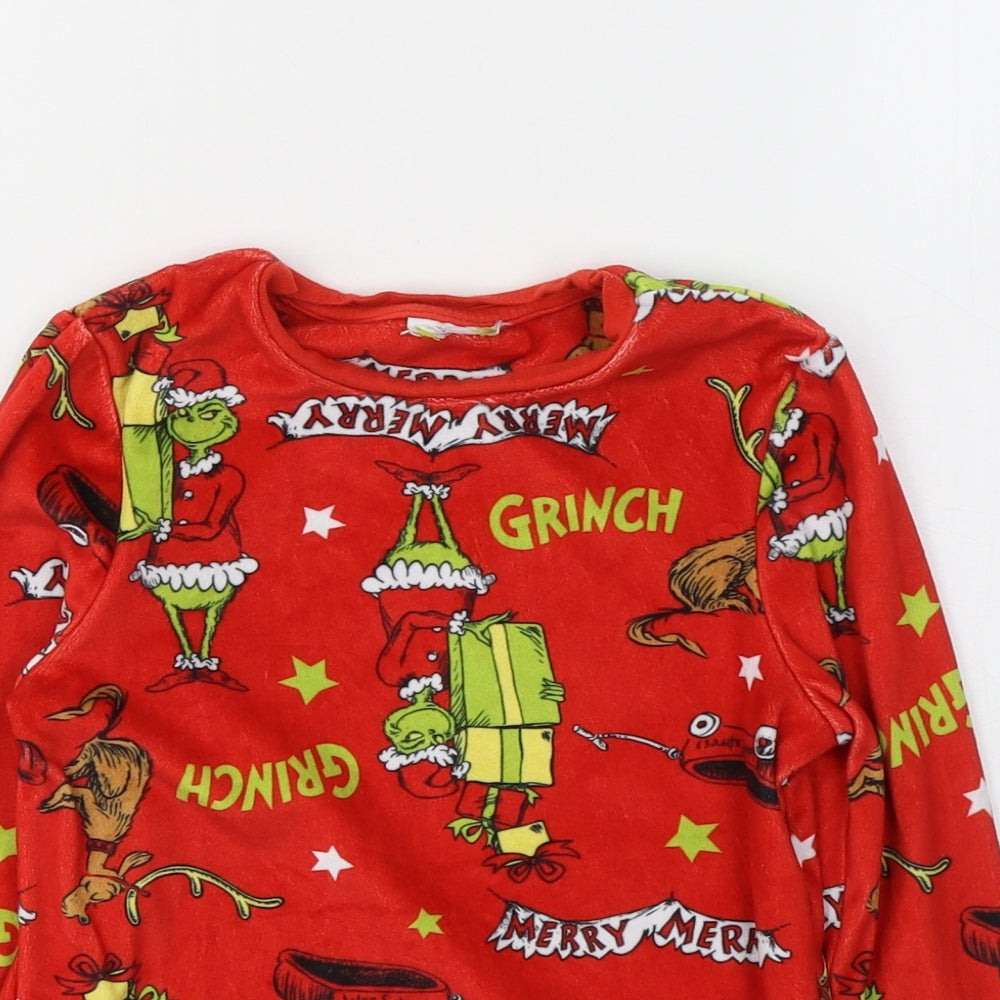 The Grinch Boys Red Geometric Polyester  Pyjama Top Size 4-5 Years  Pullover - Merry Christmas