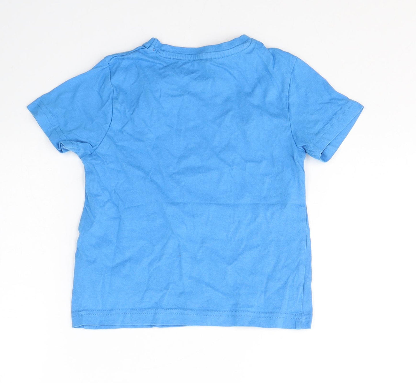 JEFF&CO Boys Blue  Cotton Basic T-Shirt Size 3-4 Years Round Neck Pullover - space fun