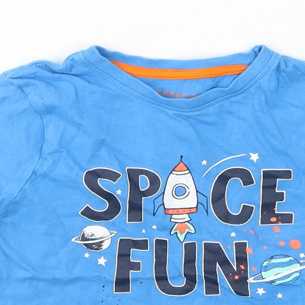 JEFF&CO Boys Blue  Cotton Basic T-Shirt Size 3-4 Years Round Neck Pullover - space fun