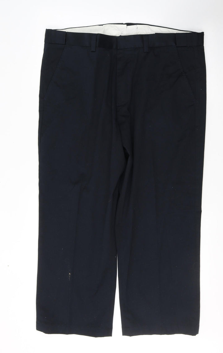 Debenhams Mens Blue Cotton Trousers Size 38 in L26 in Regular Button