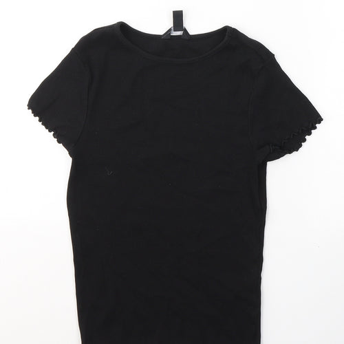 New Look Womens Black  Cotton Basic T-Shirt Size 12 Round Neck