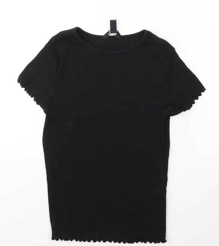 New Look Womens Black  Cotton Basic T-Shirt Size 12 Round Neck