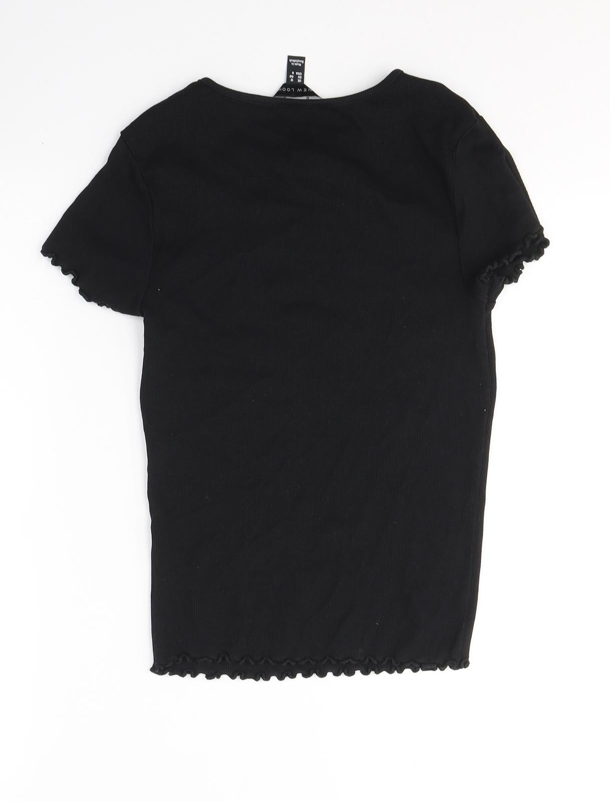 New Look Womens Black  Cotton Basic T-Shirt Size 12 Round Neck