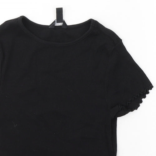 New Look Womens Black  Cotton Basic T-Shirt Size 12 Round Neck