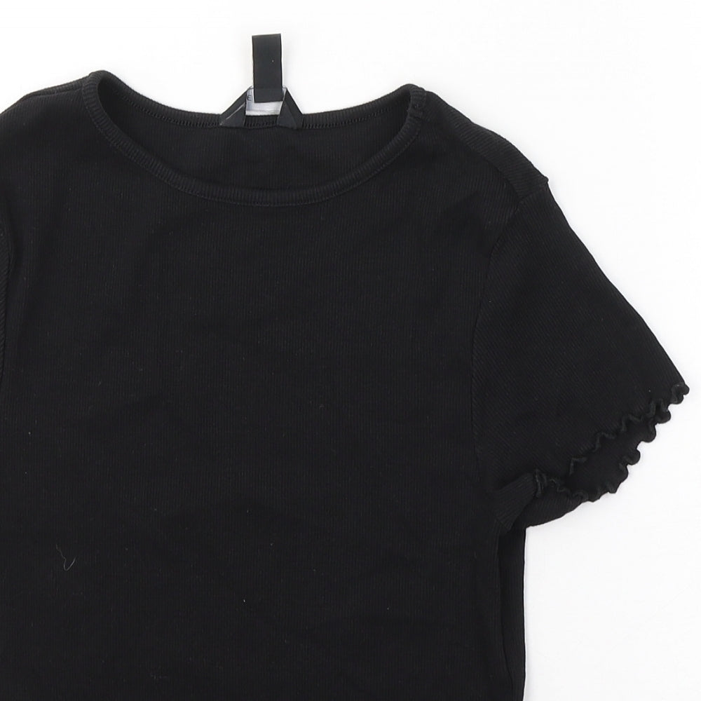New Look Womens Black  Cotton Basic T-Shirt Size 12 Round Neck