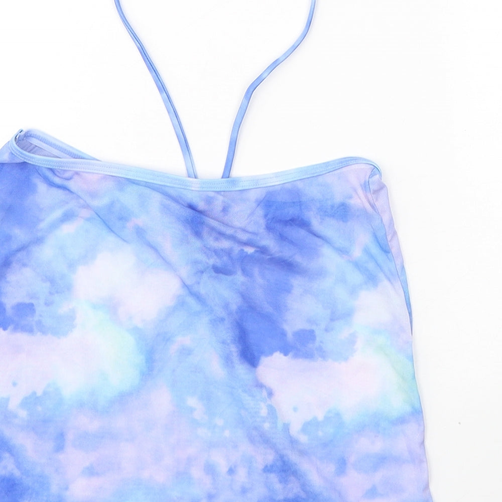 Preworn Womens Blue  Polyester Cropped Tank Size S Halter