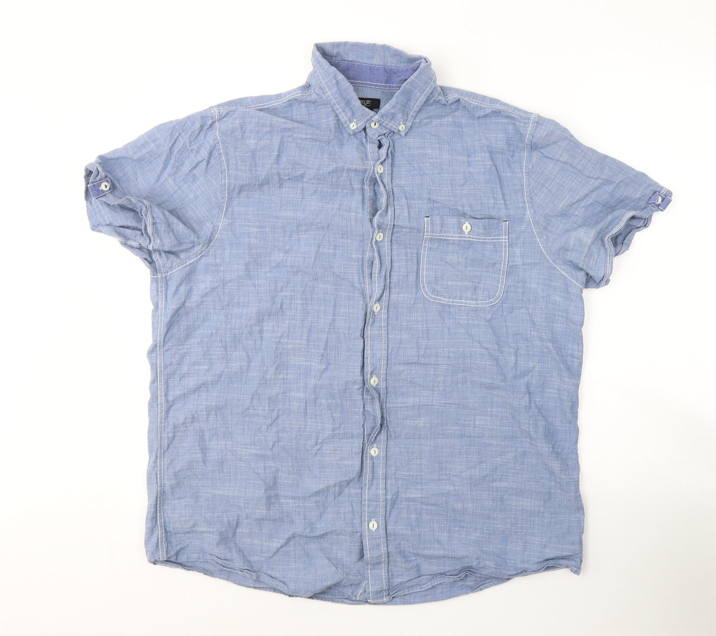 F&F Mens Blue  Cotton  Button-Up Size XL Collared Button