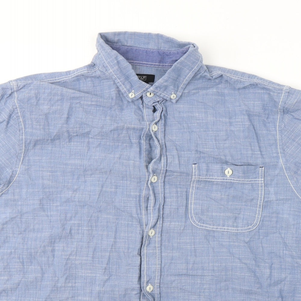 F&F Mens Blue  Cotton  Button-Up Size XL Collared Button