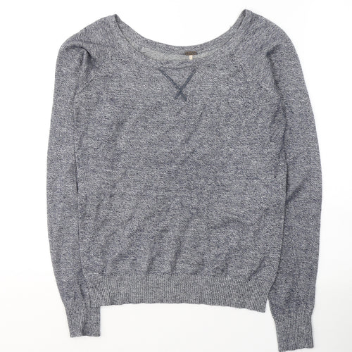 Poof Womens Blue Boat Neck  Acrylic Pullover Jumper Size S