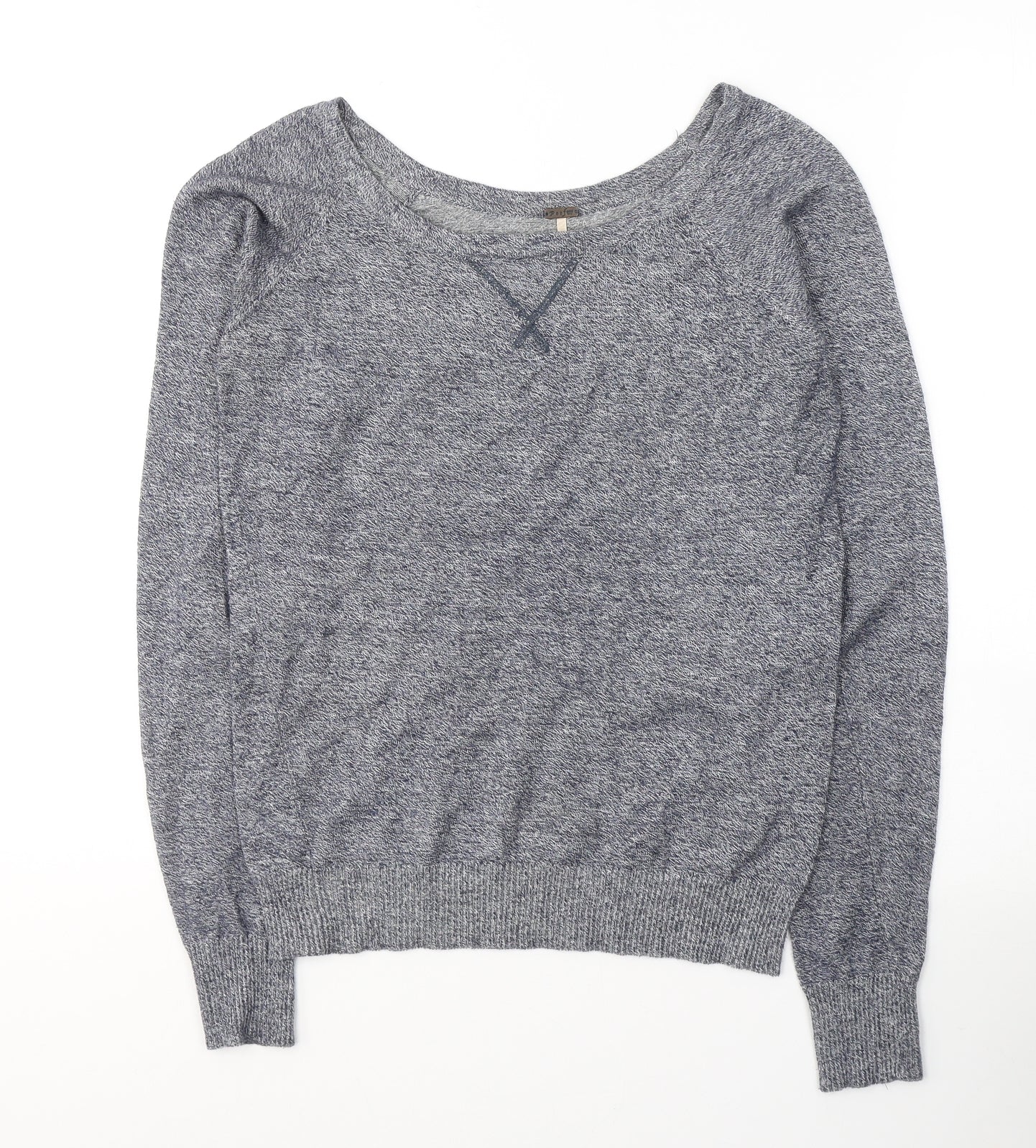 Poof Womens Blue Boat Neck  Acrylic Pullover Jumper Size S